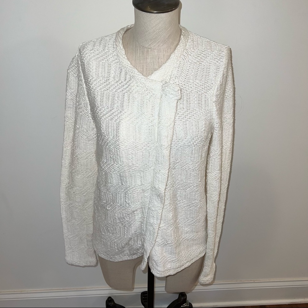 LOFT White Full Zip Sweater Jacket Size Medium Petite
